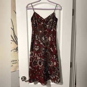 Ann Taylor, 4 Petite, Burgundy/Gold Pattern, European Slip Mini Dress